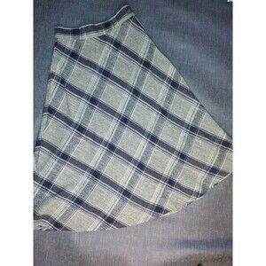 Vintage 70s Mod Cobalt Tartan Gray Plaid Wool Blend Maxi Skirt XS
